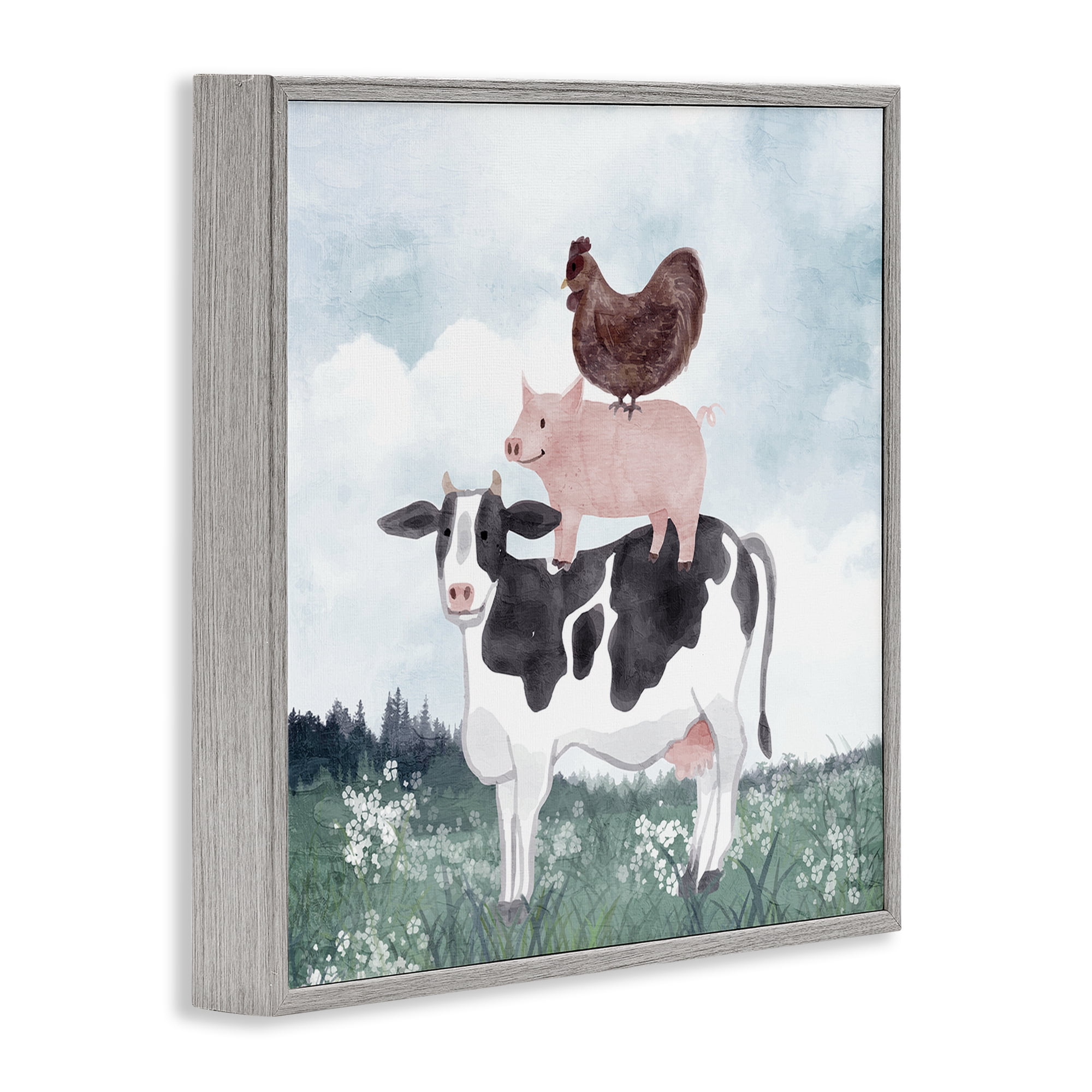 Stupell Industries Muted Stacked Farm Animals Gray Framed Giclee Art, design by Kim Allen