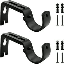 LAMIRO Adjustable Curtain Rod Bracket Fits up to 1" Curtain Rod Sturdy Premium Brackets for Wall Set of 2 Black