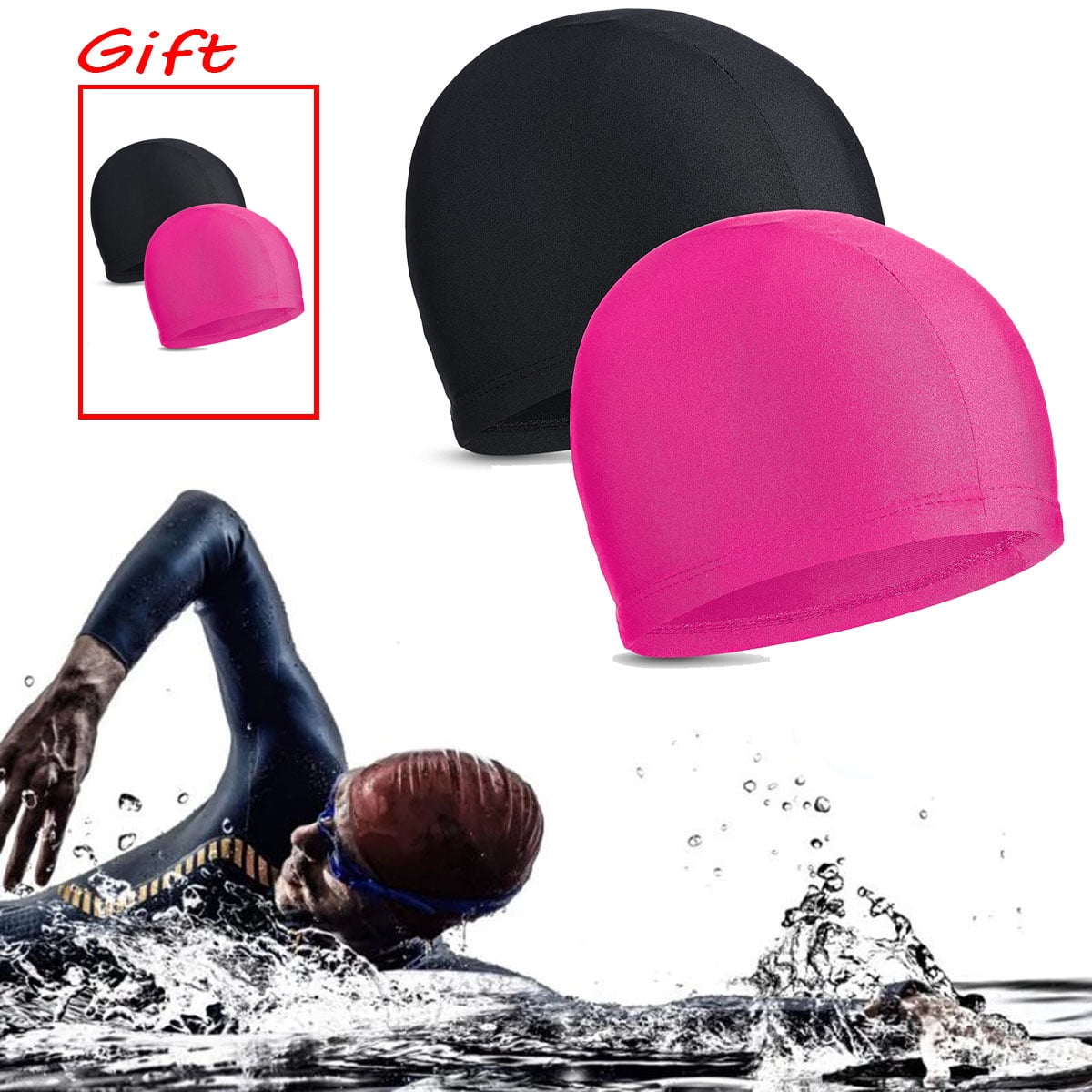 2Pieces Swim Caps Fabric Swimming Hat Kids Long Hair Swimming Cap Flexible Nylon Swimming Hat