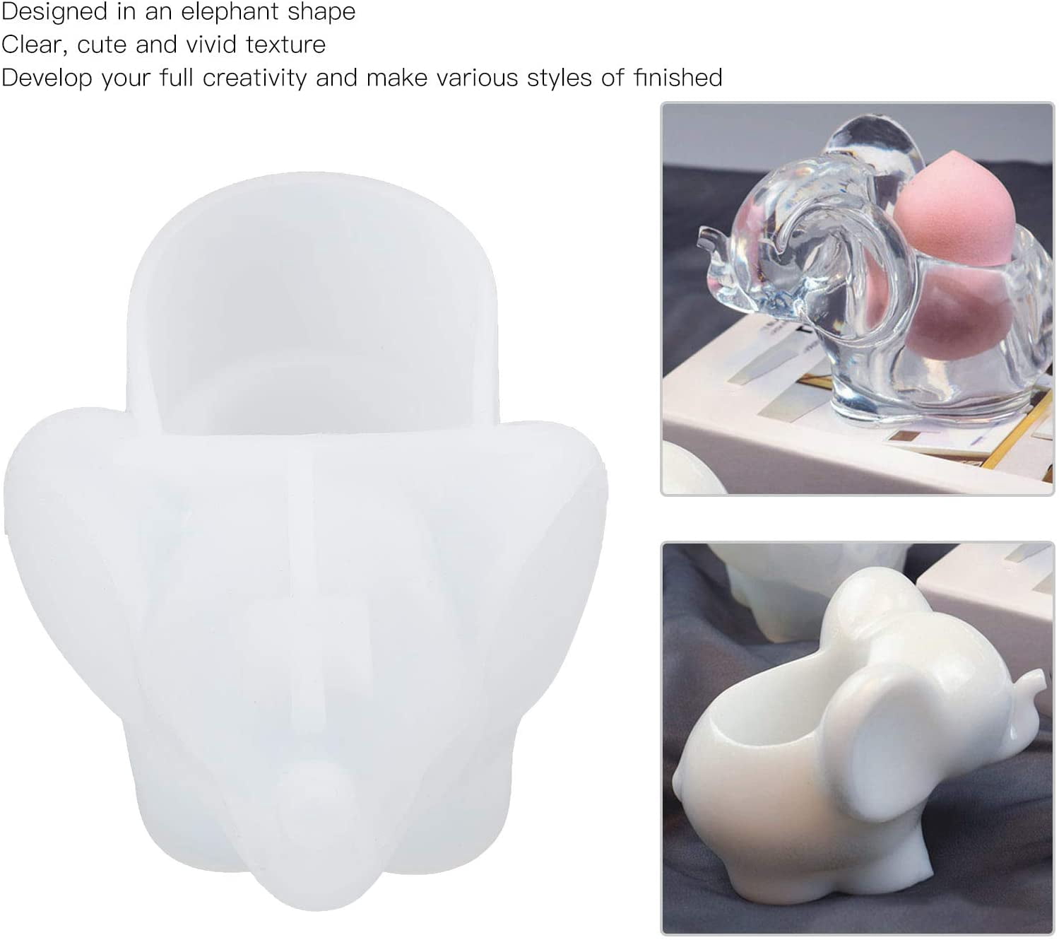 IULAVP Epoxy Mold, Elephant Shape Resin Mold Makeup Sponge Candle Holder Silicone Casting Mould DIY 3D Storage Decoration Ornament