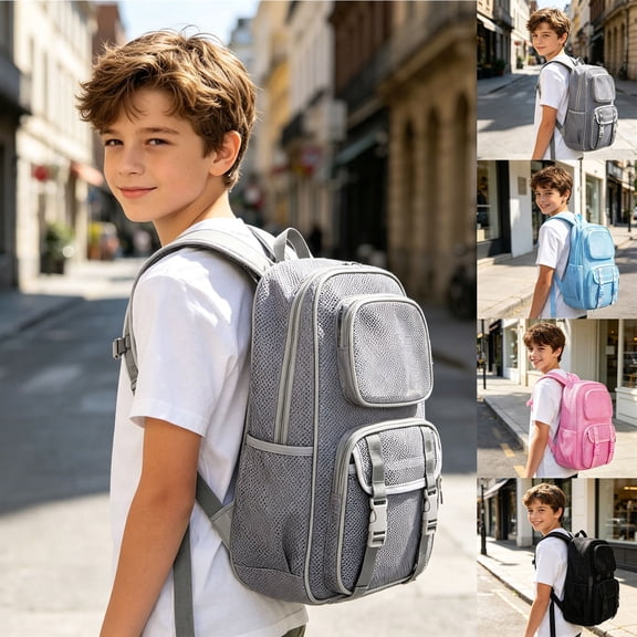 Backpack with Multiple Front Pockets Lightweight Water Resistant School Bookbag for Age 6t 8t 10t, 12th 14th