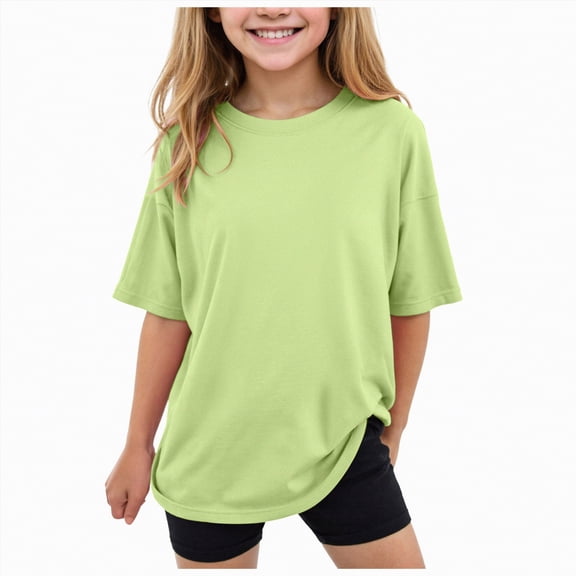 NIEWTR Girls T-Shirts Short Sleeve Shirt for Big Girls Soft Cotton Tees Kids Tshirts Summer Tops Clothes(Green,150)
