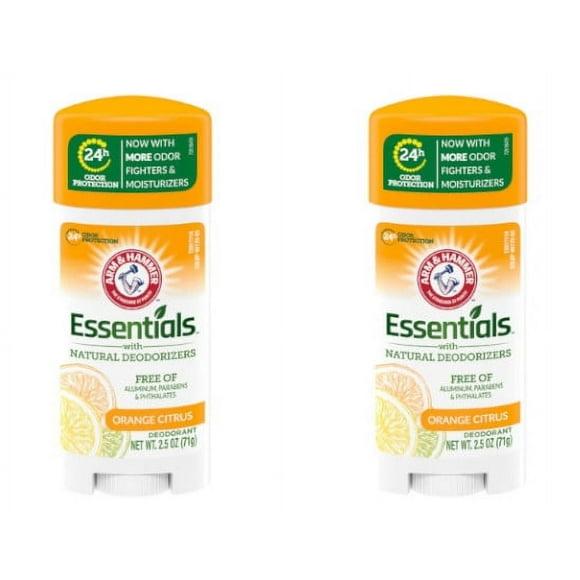 ARM & HAMMER Essentials Deodorant- Orange Citrus- Solid Oval- Made with Natural Deodorizers- 2.5 oz (Pack of 2)