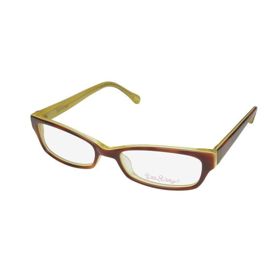 NEW LILLY PULITZER BRIANNA WOMENS/LADIES DESIGNER FULL-RIM HAVANA / YELLOW FRAME DEMO LENSES 50-16-135 EYEGLASSES/GLASSES