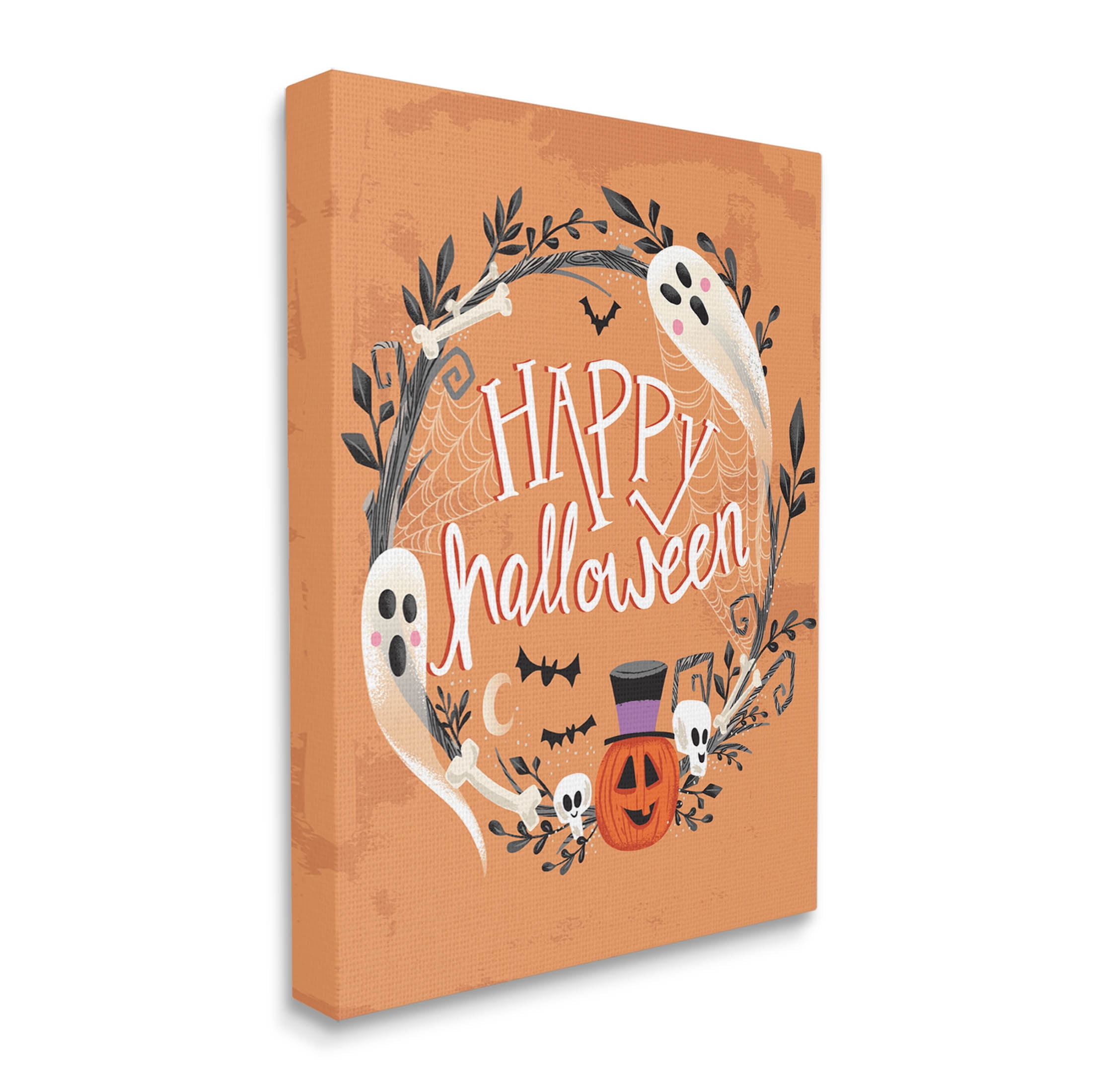 Stupell Industries Happy Haunts Halloween Wreath Graphic Art Gallery Wrapped Canvas Print Wall Art, Design by Arrolynn Weiderhold