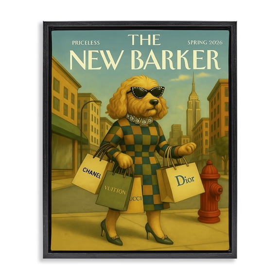 Stupell Industries New Barker Dog Magazine Black Framed Floater Canvas Wall Art, design by Grotto Studios