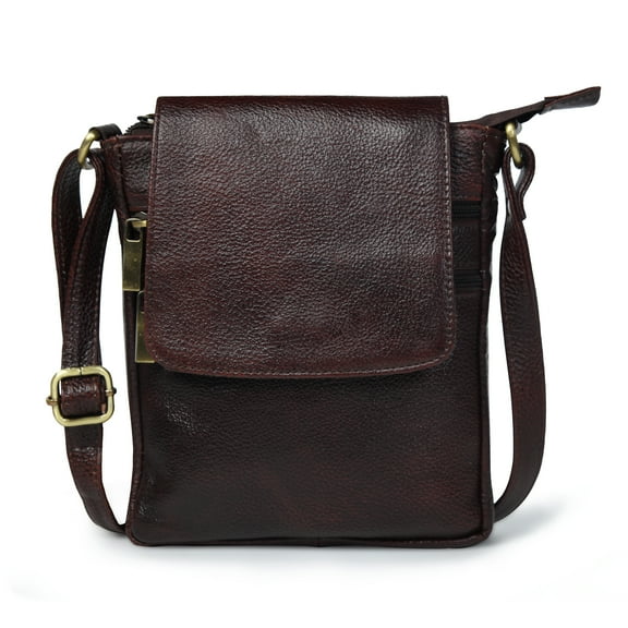 ADYAN Brown Genuine Leather Crossbody Messenger Bag for Men and Women Travel Shoulder Bag with Adjustable Straps Compact Stylish Everyday Pouch for Office Work and Casual Use 7x8.5x1.5 Inch