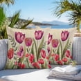 thumbnail image 4 of Red and Outdoor Pillow Covers Pack of 2 Pink Tulip Watercolor Floral Retro Linen Waterproof Throw Pillow Covers Decorative Cushion Cases for Patio Garden Tent Balcony Couch 16x16 inch, 4 of 8