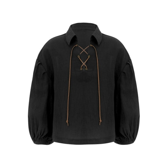 YiZYiF Boys Pirate Costume Kids Medieval Viking Shirts Long Sleeve Renaissance Lace Up Tops for Halloween Party Black XL