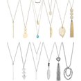 thumbnail image 1 of Juego de 12 piezas de collares largos con colgante en forma de Y, collar con barra circular con borlas de hojas para mujer, 1 of 5