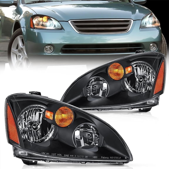 Nilight Headlight Assembly Compatible with 2002 2003 2004 Nissan Altima Black Housing Amber Reflector Clear Lens Headlights Assembly Replacement Driver and Passenger Side 2 Years Warranty