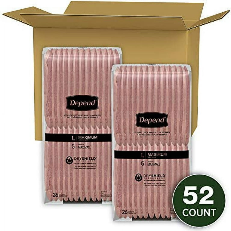 Depend FIT-FLEX Incontinence Underwear for Women, Disposable, Maximum  Absorbency, Large, Blush, 52 Count (2 Packs of 26) (Packaging May Vary) 