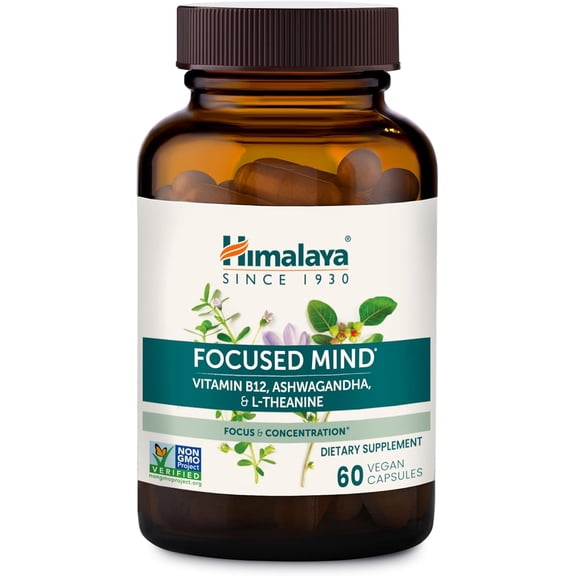 Himalaya Focused Mind Supplement - Vegan Herbal Cognitive Support - 60 Capsules, 1 Month Supply