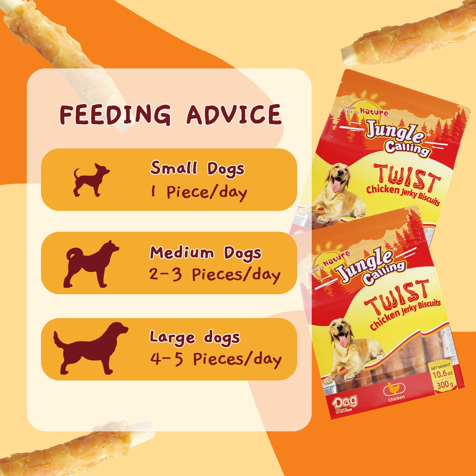 (5 pack) Jungle Calling Dog Treats,  Chicken Wrapped Biscuits Dog Treats for All Dogs, Rawhide Free Soft Chewy Treats,10.6oz