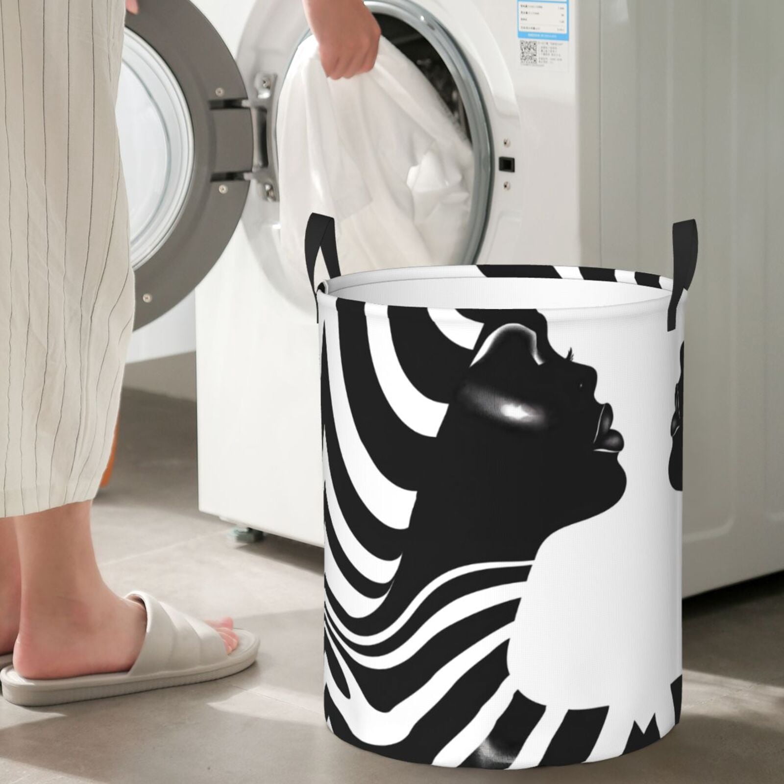 Large Laundry Basket with Handles - Abstract Monochrome Profile Kids Baby Dirty Clothes Laundry Hamper for Bedroom Aesthetic