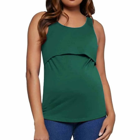 

wo-fusoul Black and Friday Deals Tank Tops for Women Maternity Clothes Sleeveless Maternity Shirts Nursing Camis Double Layer Pregnancy Tee Postpartum Shirt