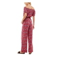 thumbnail image 2 of KINGSTON GREY Womens Burgundy Ruffled Self Tie Belt Pull On Style Floral Short Sleeve Off Shoulder Straight leg Jumpsuit Juniors L, 2 of 4