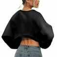 thumbnail image 6 of Womens Tops Solid Color Round Neck Long Sleeve Short Sweatshirt Blouses For Women, 6 of 7