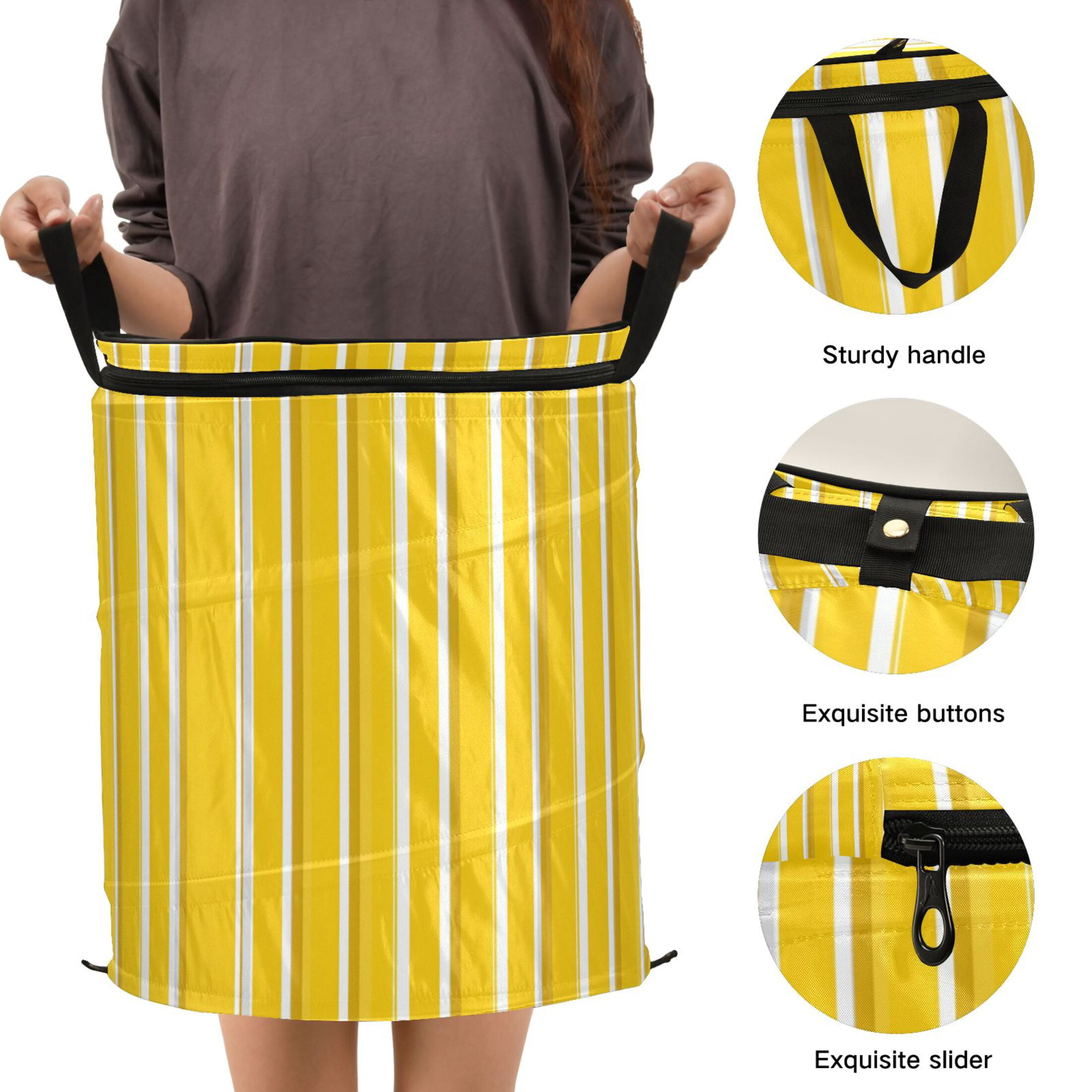 50L Extra Large Popup Hamper Collapsible Laundry Basket With Zippered Lid 15.7x18.5in Minimalistic Style