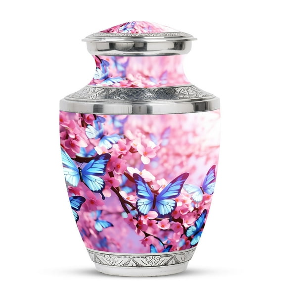 Blue Butterflies Urn for Human Ashes, Large Urns for Ashes Adult Female, Memorial Urn, Funeral Burial Urns for Ashes, Decorative Cremation Urns for Ashes Adult Male, Ashes Holder 10 Inch