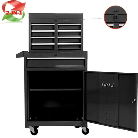 

Tool Chest with Drawers 2-IN-1 Rolling Tool Box & Cabinet Large Capacity with 5 Drawers Lockable Tool Box Organizer On Wheels with Sliding Drawers Hidden Double Tool Box Black