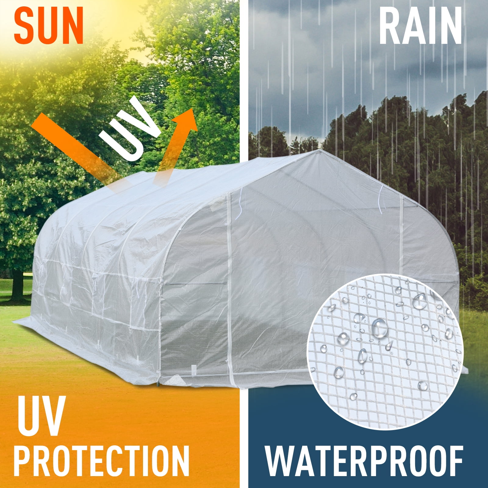 Outsunny 20’ x 10’ x 7’ Deluxe High Tunnel Walk-In Garden Greenhouse Kit - White