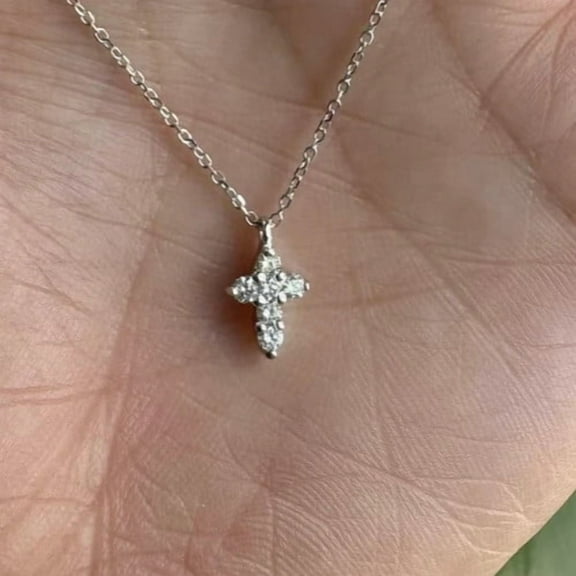 0.5Ct Round Cut Lab-Created Diamond Tiny Cross Pendant 14k White Gold Plated