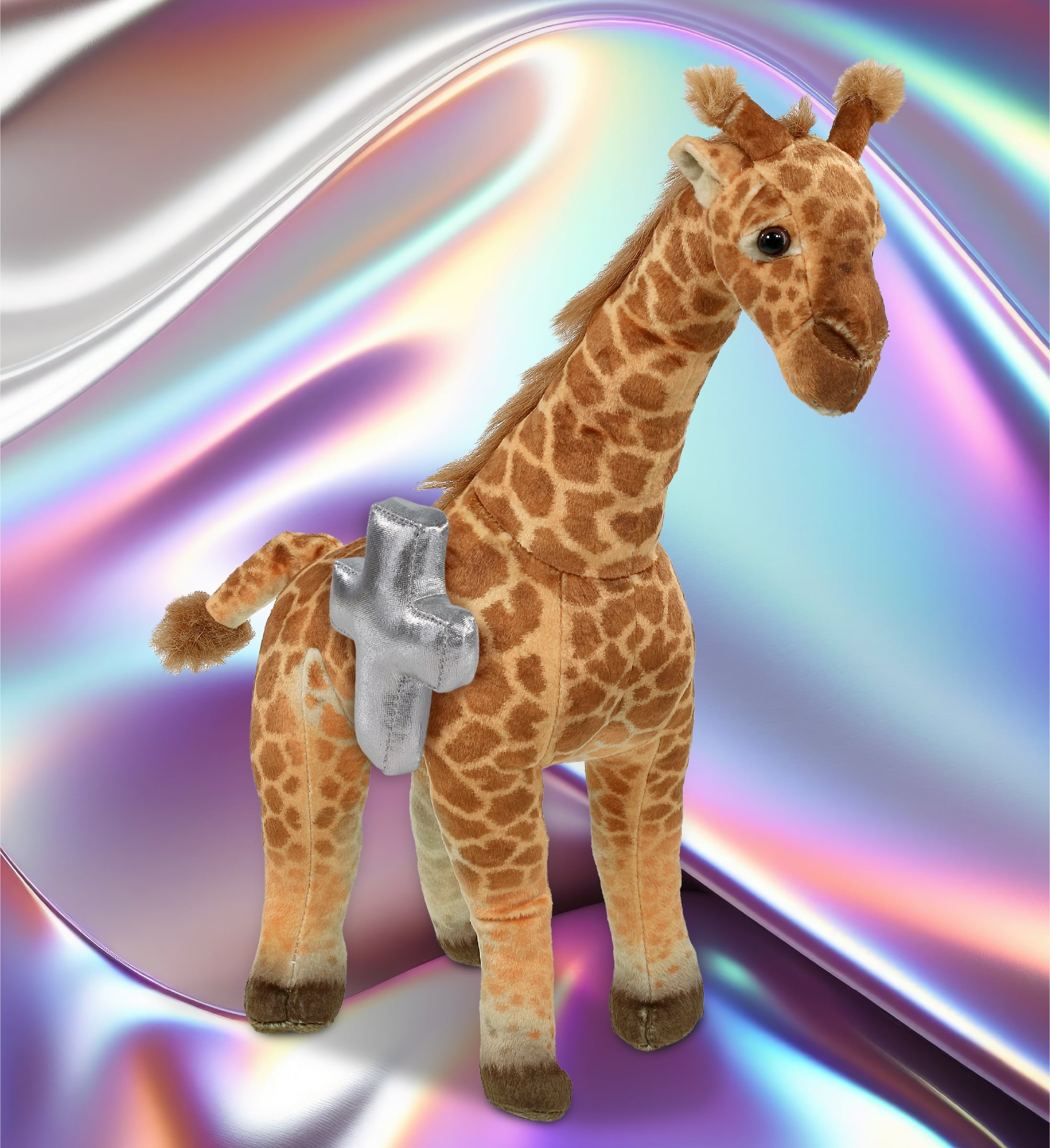 DolliBu Wild Collection Giraffe Stuffed Animal with Silver Cross Plush - Baptism Gifts for Boys and Girls, Dedication Christening Gifts Plush Prayer Toy Healing Stuffed Animal - 15 Inches