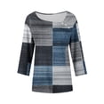 thumbnail image 6 of JTZGDY Fall Tops for Women Casual Floral Printed 3/4 Length Sleeve Button Notch V Neck Collared Tunic T-Shirts Loose Fit Dressy Pullover Blouse Navy#01 L, 6 of 6