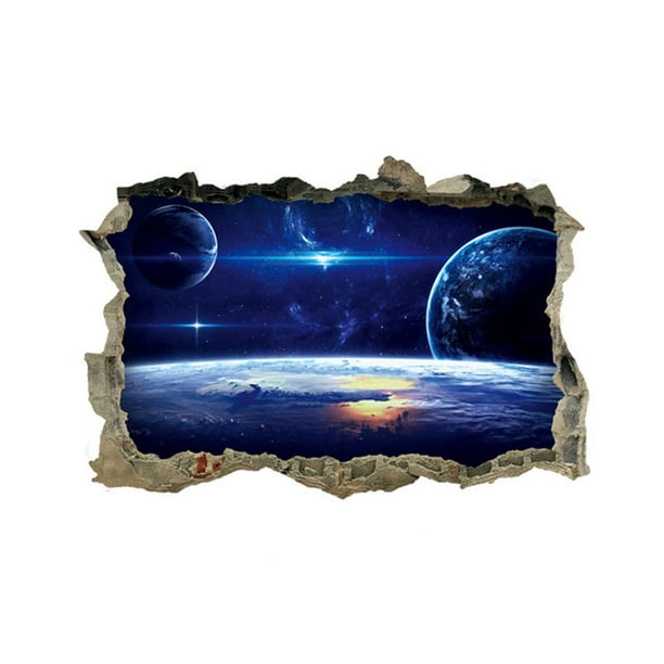 3d Window Outer Space Galaxy Planet Wall Sticker For Kids Children Rooms Decal Home Decor Gift Com - 3d Galaxy Planets Wall Stickers