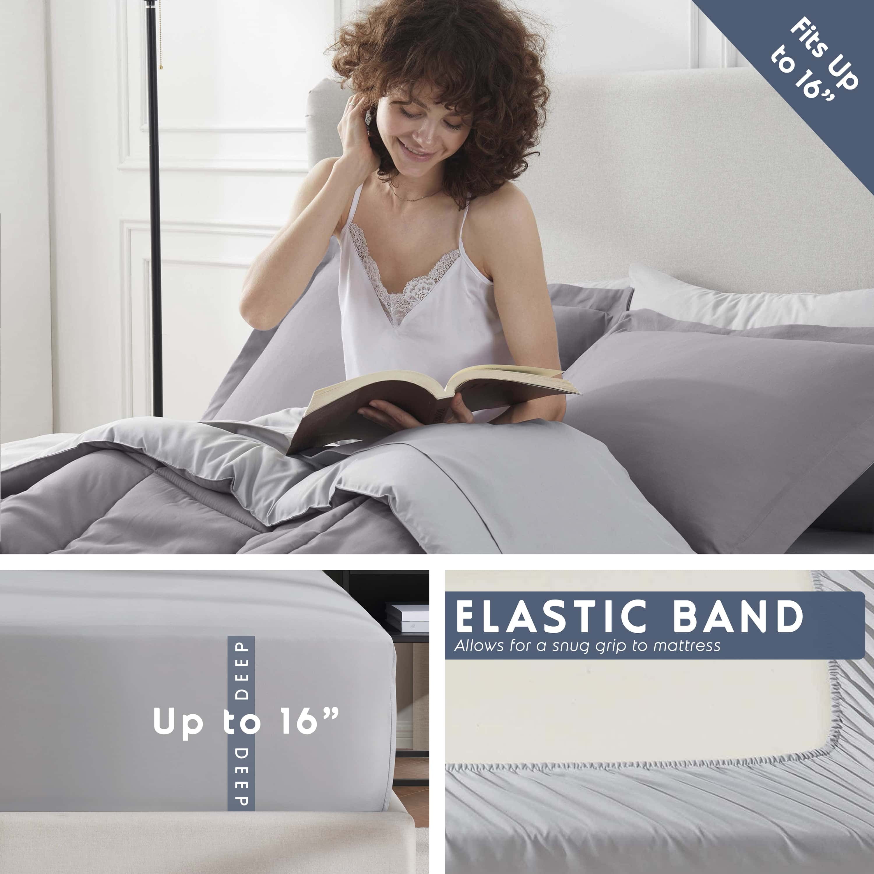 LammaLoe King Comforter Set, With King Sheets, Reversible Bed In A Bag 7 Piece, Bedding Set, Grey Lavender
