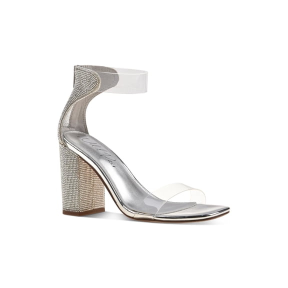 WILD PAIR Womens Gray Embellished Padded Trixiee Square Toe Block Heel Zip-Up Dress Heeled Sandal 9.5 M