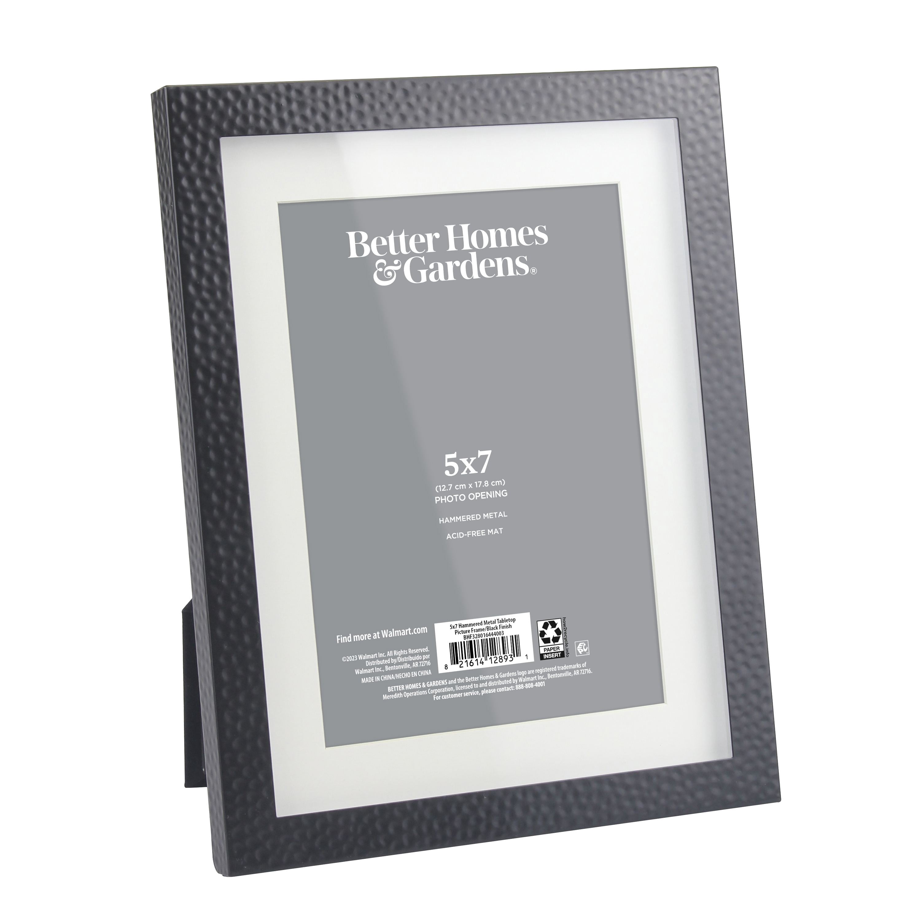 Better Homes & Gardens 7x9 Matted to 5x7 Hammered Metal Tabletop Picture Frame, Black