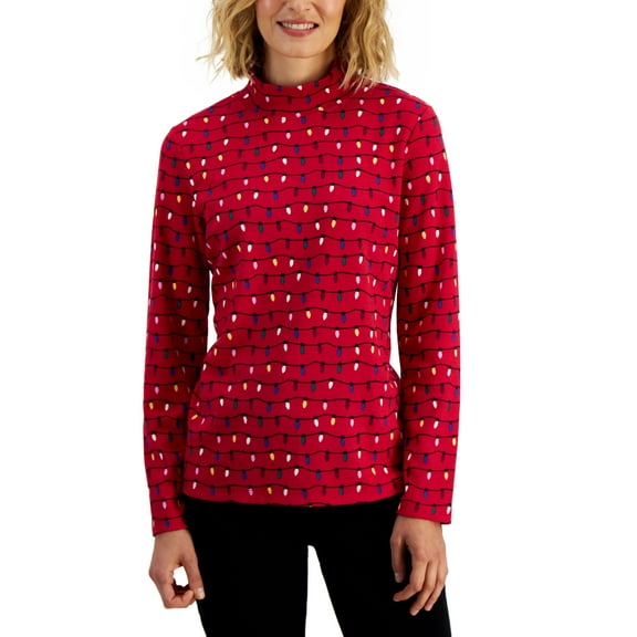 Karen Scott Womens Holiday Mock Neck Top New Red Amore XS