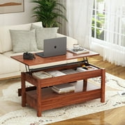 RichYa Modern 41.7in Lift Top Coffee Table with 2 Drawers Rectangle Metal Frame, Cherry Wood