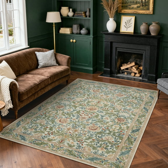 Lahome Beige 5x7 Boho Area Rugs for Living Room, Large Flower Stain Resistant Machine Washable Rugs for Bedroom, Non Slip Carpet for Dining Room Home Office