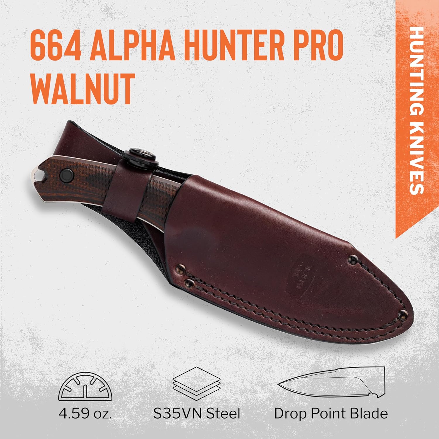 Buck Knives 664 Alpha Hunter Pro Hunting Knife, 3-5/8" Fixed Blade, Textured Walnut DymaLux Handle, 4.59 oz