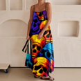 thumbnail image 3 of Vestido largo de moda para mujer con tirantes finos y ribete en contraste, vestidos largos sin mangas para vacaciones, vestidos largos con estampados de Halloween, 3 of 4