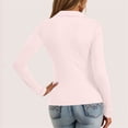thumbnail image 4 of WTOBBY Women's Casual Solid Color V Neck Button Down Collar Long Sleeve Polo Shirt, Classic Preppy Style Top, Comfortable Stretch Blouse,Pink S, 4 of 6