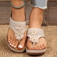 thumbnail image 2 of Platform Flip Flops for Women Bohemian Flower Hollow out Orthopedic Sandals Comfy Arch Support Footbed Slides Wedges Heels Slip on Beach Shoes Beige Size 7.5, 2 of 5