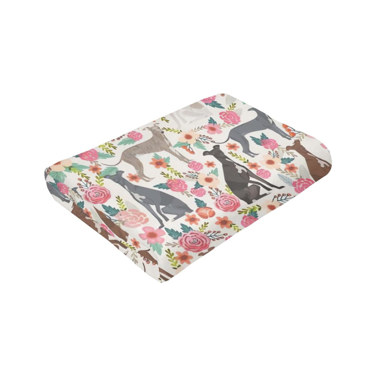 Italian Greyhound Dogs Lovers Flower Floral Blanket Gifts For Kids Adults - Lightweight Throw Blanket For Bedroom Living Room Decor Soft Fuzzy Fleece Cozy Plush Bed Couch 50"X40"