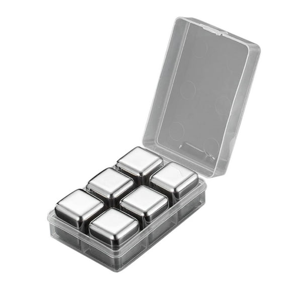 Moocorvic 6Pcs Whiskey Stones Reusable Ice Molds for Drinks, Stainless Steel Cool Cubes Wine Beer And All Drinks