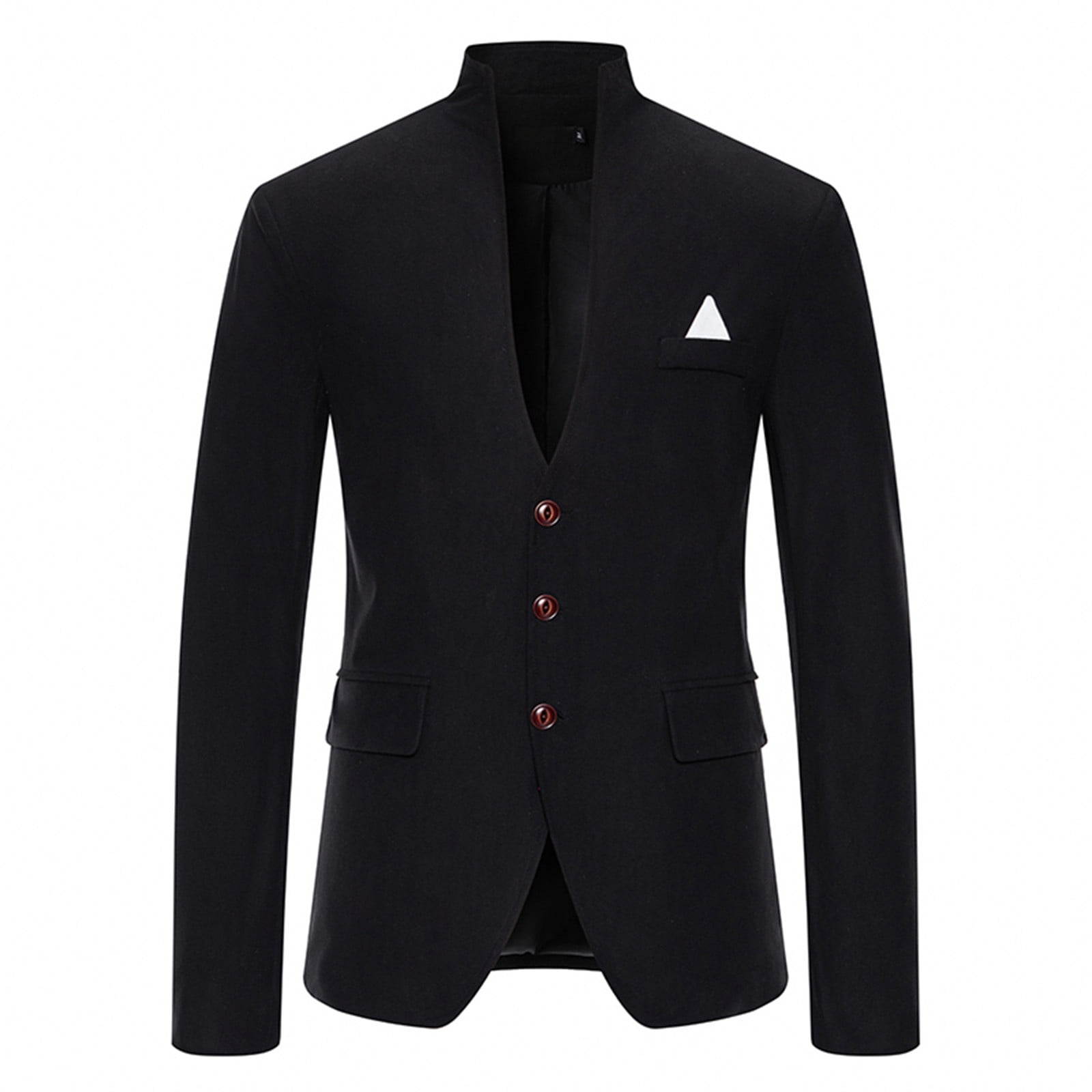 Men Casual Solid Button Blazer Stand Collar Collar Suit Long