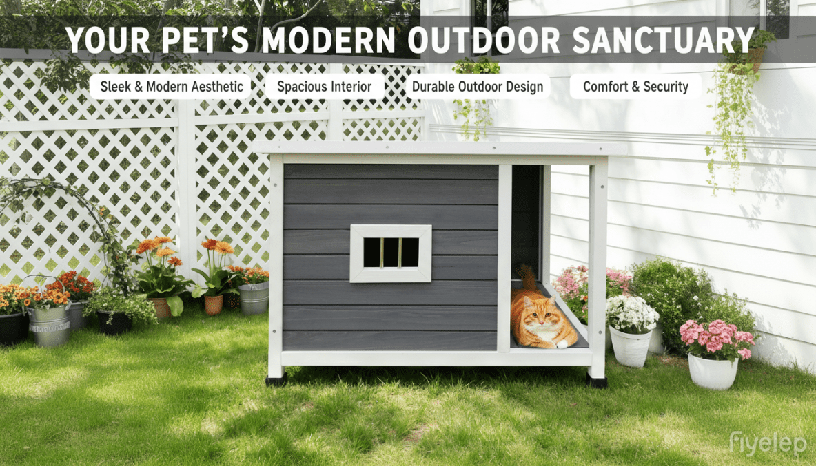 ANYKOON Waterproof Outdoor Cat House - All-Weather Shelter with Ventilated Windows, Sturdy Metal Frame and Easy Clean Roof