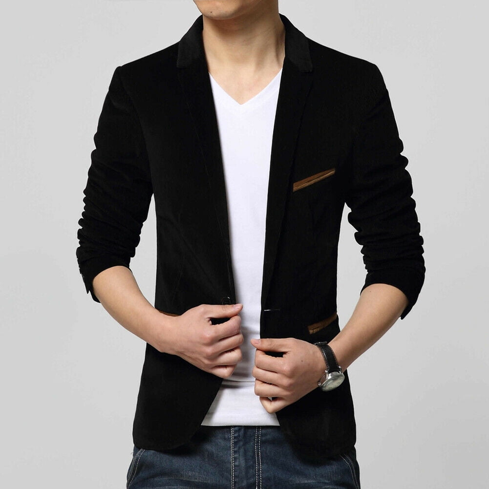 Men's Formal Suit Blazer Coat Business Casual Fashion One Button Slim ...