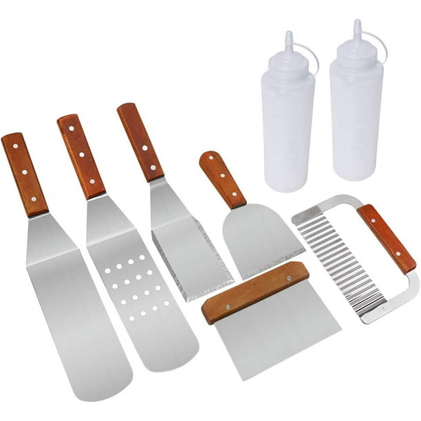 Kit de spatule pour barbecue et plancha en acier inoxydable – Ensemble de 8  spatules en acier inoxydable robuste pour barbecue professionnel pour la  cuisine, le camping et le hayon. 