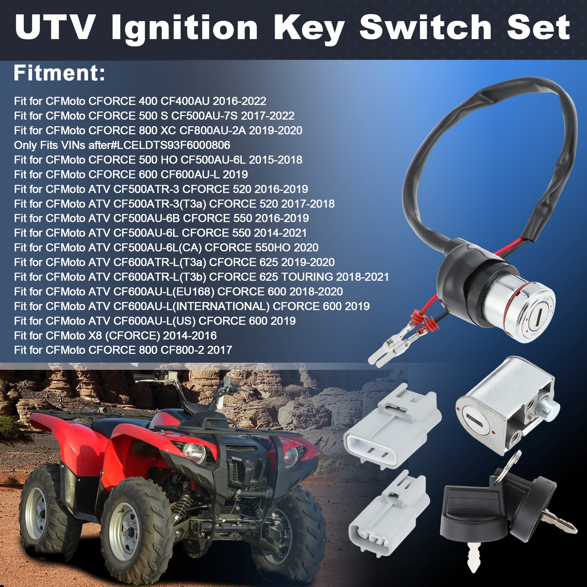Unique Bargains Ignition Switch with Key for CFMOTO CFORCE 400 500 800 2016-2022, ATV Ignition Lock Switch Key Replace 9GQ0010100/9AWA01010010000/9CR6010100