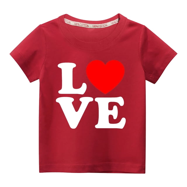 Besolor T-Shirts de la Saint-Valentin pour Enfants Garçons Filles, Cœur Imprimé, Col Rond, Manches Courtes, Graphique