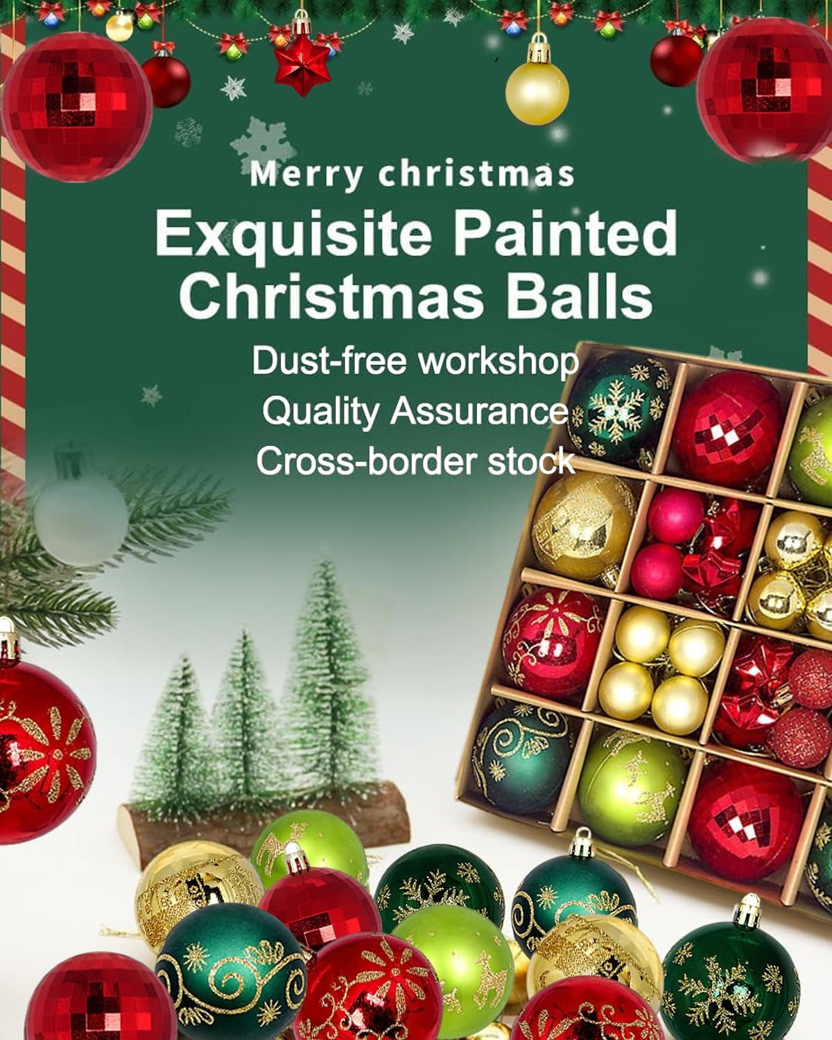 PayUSD Christmas Balls Ornaments for Christmas Decorations 44 pcs Xmas Christmas Tree Shatterproof Ornaments Set for Holiday Wedding Party Decoration (1.18"-2.36", Gold, Red, Green)