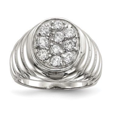 H&J Jewelry Men's Stainless Steel Bling CZ Crown Ring - Silver 22mm Round - Sizes 7-13